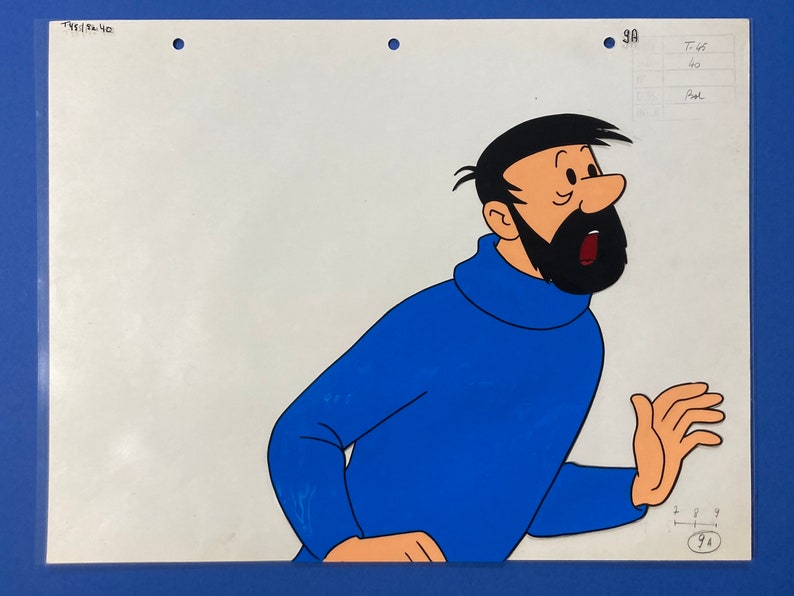 Original hand painted Captain Haddock Adventures of Tintin animation Cel and graphite drawing. 1960s image 1
