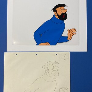 Original hand painted Captain Haddock Adventures of Tintin animation Cel and graphite drawing. 1960s image 2