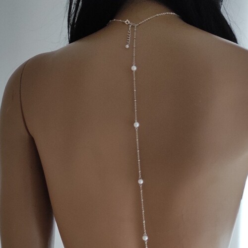 Yfe Back Necklace Pearl Backdrop Necklace Body Chain Jewelry for Women and Girls Bridal Jewelry Gold