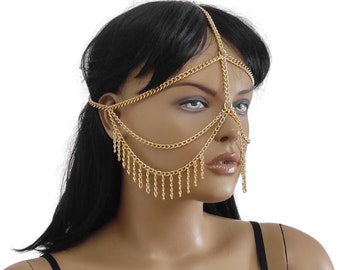 Face Chain, Burning Man Fest, Festival dance Costume, Goddess Head Jewelry, events, Gost 66