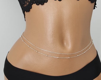 925 Satellite Sterling Silver Waist Chain, Silver Ball Belly Chain - Body Jewelry, Sexy Beach Jewelry, Long necklace 35