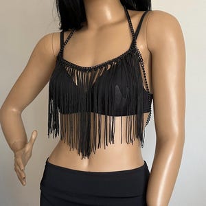 Fringed  Black Bra Macrame - Tasseled Festival Bra - Bra Top - Body Chain -  Rave outfit - Festival Bralette dress - Rave Body Suit 69
