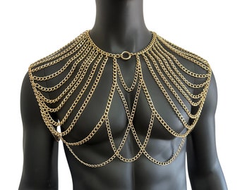 Men Harness Shoulder Men Body Chain Burning man Festival Outlook Male Chain  Fetish Wear