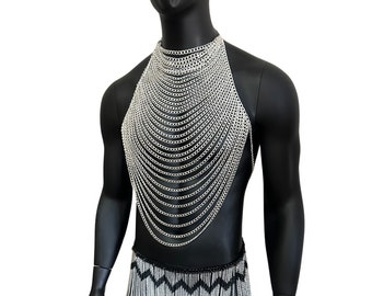 Black Harness Burning man Festival Outlook Male Chain Shoulder Emperor Bondage Fetish Wear Men Body Chain gift for him