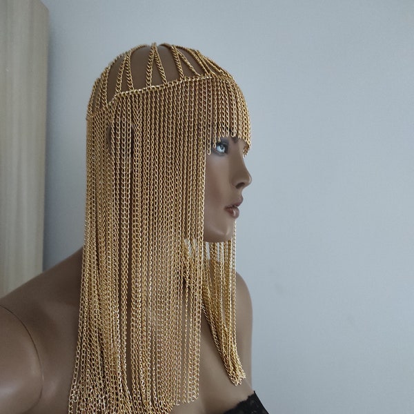 Cleopatra Headpiece, Egypt Head Chain, Burning Man Fest, Wedding Veil Piece, Exotic Festival dance Costume, Goddess Head Jewelry, events