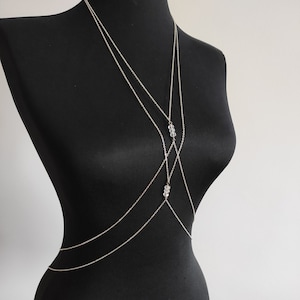DOUBLE en argent sterling - Cristal - bijoux de corps, bijoux de plage, chaîne de corps, argent, or 18a