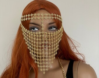 Oriental  Arabic Face Mask chain, Wedding Veil Piece, Exotic Festival dans Costume, Princess  Jewelry