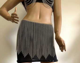 Gold Mini Skirt | Waist Chain | Belly Chain | Party Skirt | Festival Body Chain  | Sexy Dancer Costume