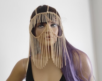 Face + Hair chain +Mask, Wedding Veil Piece, Exotic Festival dans Costume, Princess  Jewelry