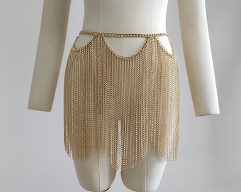 Gold Chain Mini Skirt | Festival Body Jewelry, Rave Costume 93