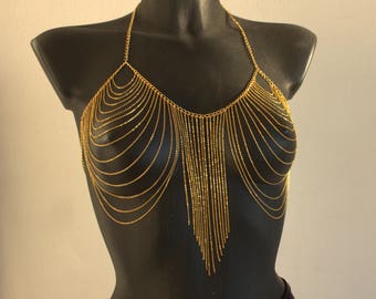 Gold Bra Chain,  Body Chain, Festival Jewelry, Bra Jewelry, sexy, dancer costume, dress chain, Harness,  Party night club BR-30