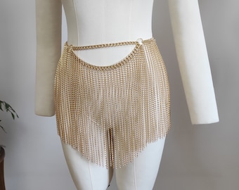Gold Mini Skirt | Chain Dress | Waist Chain | Belly Chain | Party Skirt | Festival Body Chain  | Sexy Dancer Costume