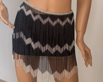 Chevron Design Chain Skirt | Chain Dress | Waist Chain | Black Party Skirt | Gold Body Chain | Sexy Dancer Costume Burning Man SB-200