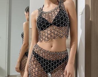 Sujetador, minifalda, joyería corporal gótica, vestido de cadena, abril de 1997