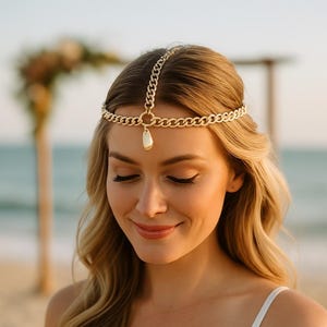 Pearl Head Chain,  Festival dance Costume, Simple Head Jewelry, events 88