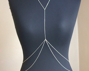 Body Chain,  Sterling Silver Double Drapes,   Beach Style, anniversary gift, B-16