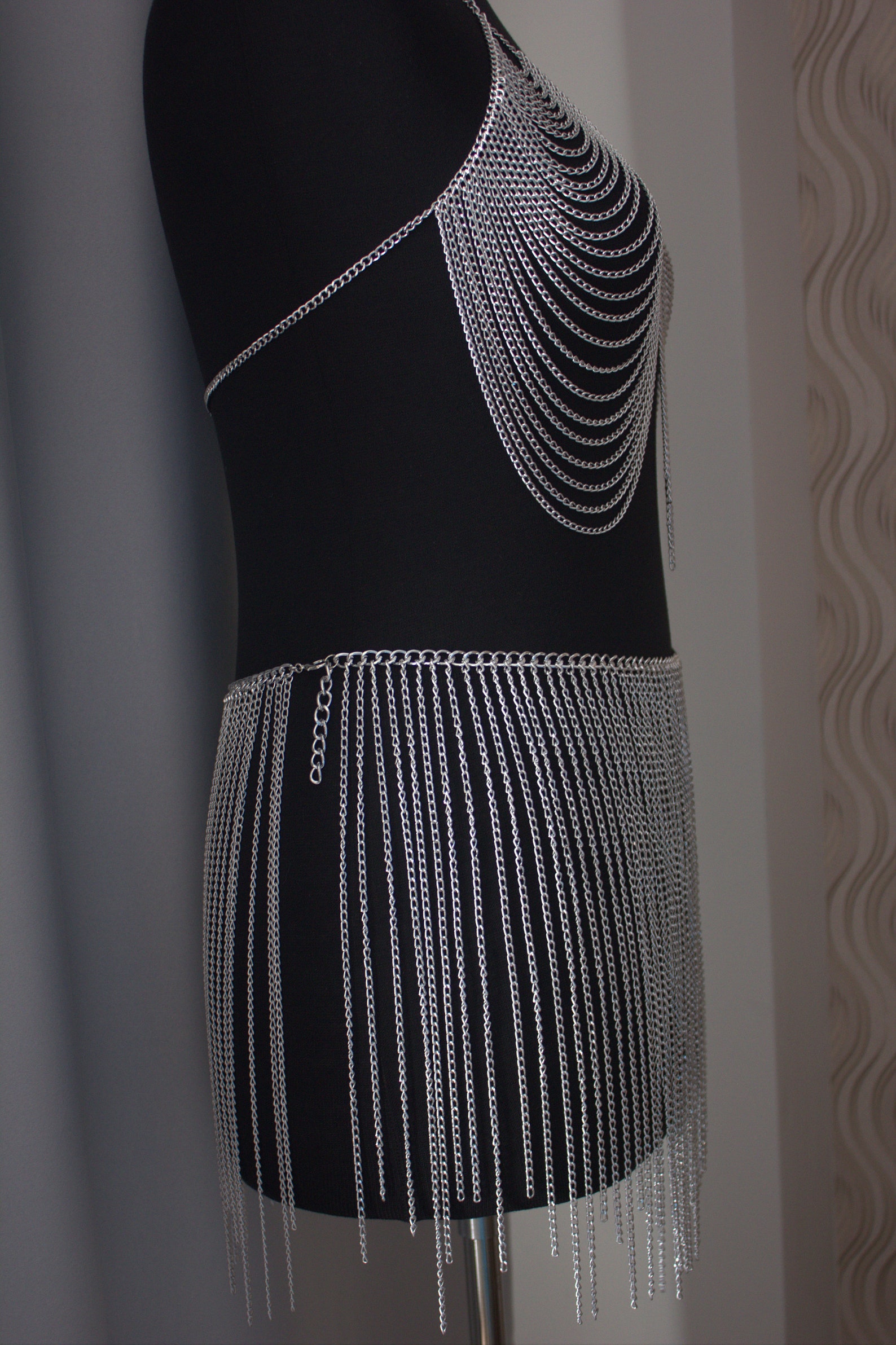 OVERSIZE Bra Set Chain dress Mini skirt Chain Bra festival Etsy