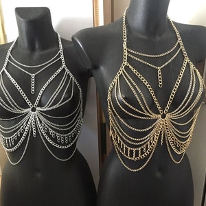Schwarz Gold Silber BH Kette - Festival BH - BH Top - Körperkette - Rave Outfit - Festival Bralette Kette - Musik Fest 10