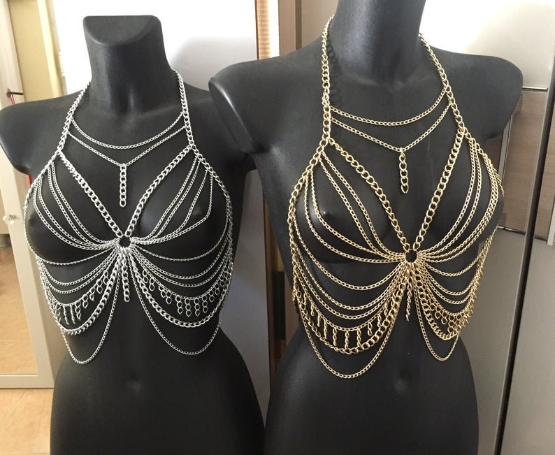 Festival Top With Chains Acrylic Cone Rave Bra With Adjustable Chains ...