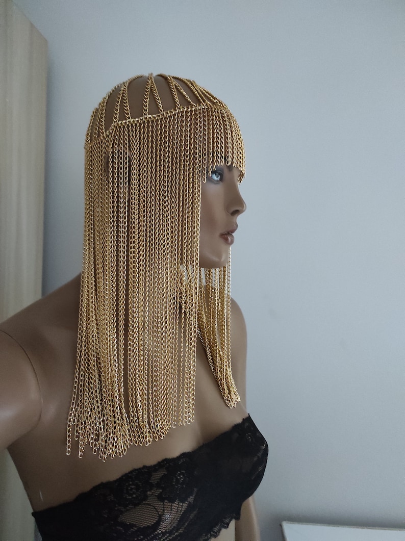 Cleopatra Headpiece, Egypt Head Chain, Burning Man Fest, Wedding Veil Piece Goddess Head Jewelry, events 33 image 1