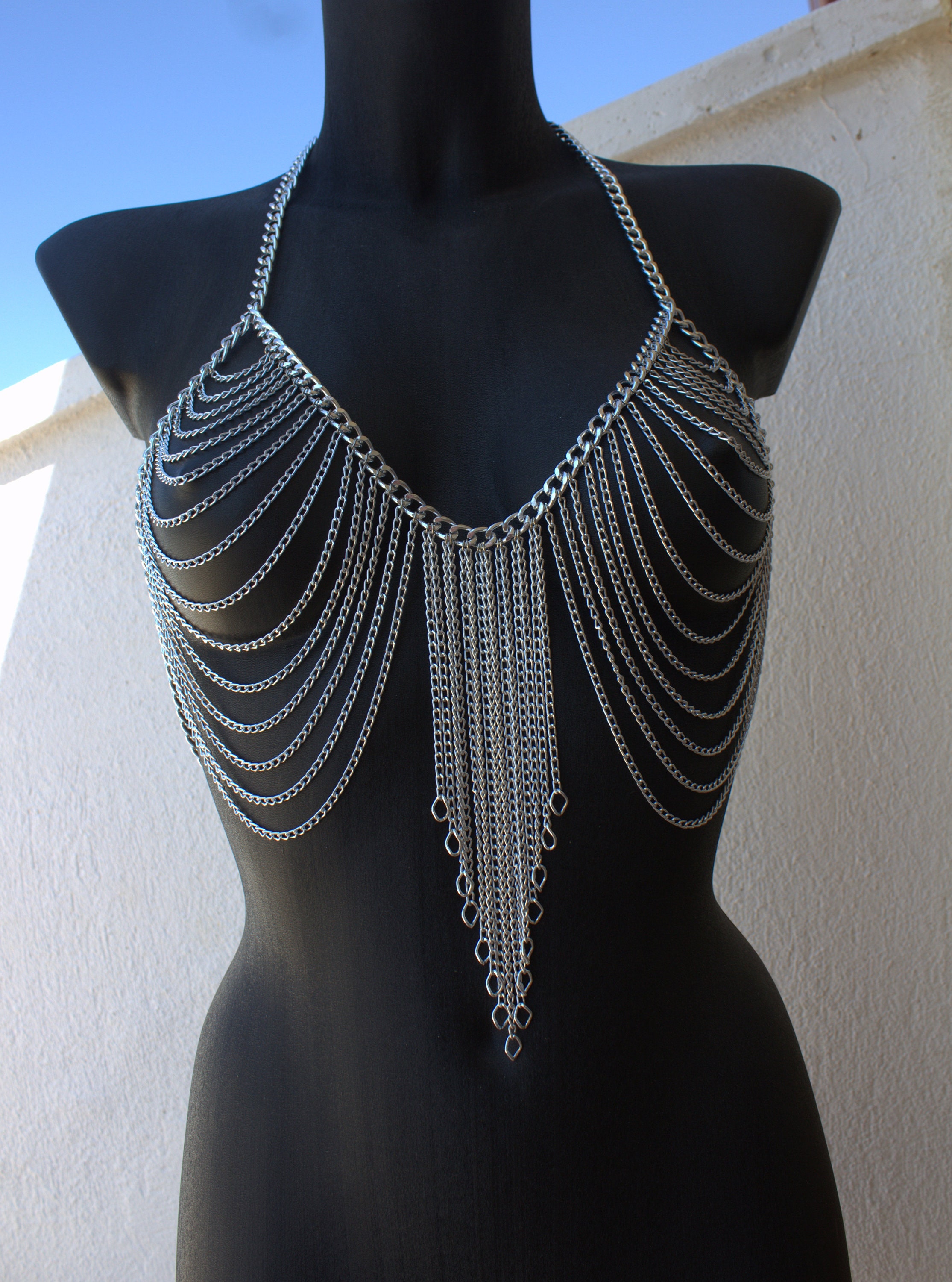 Silver Chain Bra Set Chain dress Mini Skirt Festival Etsy