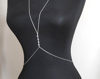 Sterling Silver 925 Body Chain with Crystals, Beach Bikini Jewelry 18