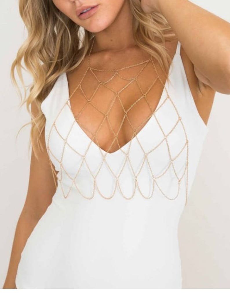 NET Body Chain Filet Body Jewelry Boho Gold Hippie Beach image 2