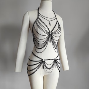 Halloween Black Festival Body Jewelry  I Chain Bralette | Dancer Belly ChainI Party Dress |  | Bra Chain | Rave Outfit  10