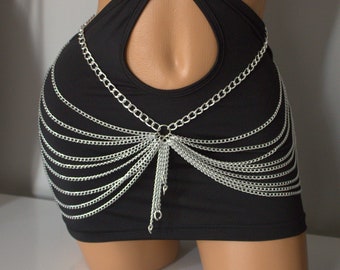 Drapes Waist necklace, Silver Belly Chain ,Body jewelry,  Sexy jewelry, rave outfit.Festival Skirt 77