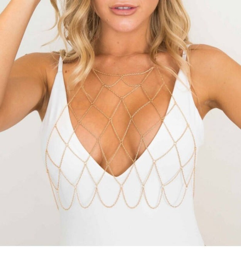 NET Body Chain Filet Body Jewelry Boho Gold Hippie Beach image 0