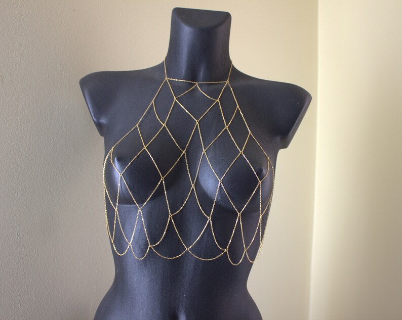 NET Body Chain Filet Body Jewelry Boho Gold Hippie Beach image 8