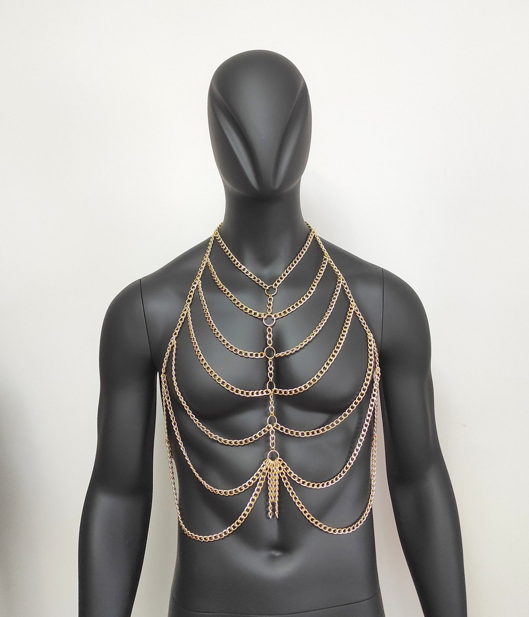 Men Body Chain Gold Ring body Harness Burning man Festival Outlook Male ...