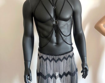 Men Women  Festival Skirt Chain Set, Festival Body Jewelry, Chevron Body Chain SET I Chain Dress |