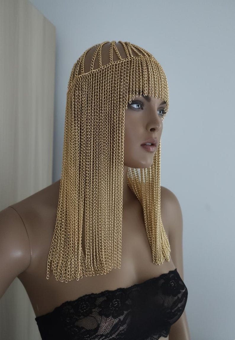 Cleopatra Headpiece, Egypt Head Chain, Burning Man Fest, Wedding Veil Piece Goddess Head Jewelry, events 33 image 7