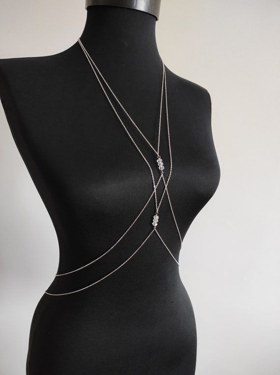 Sterling Silver Crystal Body Chain – Handmade Beach Jewelry