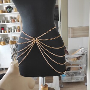 Belly Chain  Gold Belt, Sexy Jewelry  Black Waist chain 95