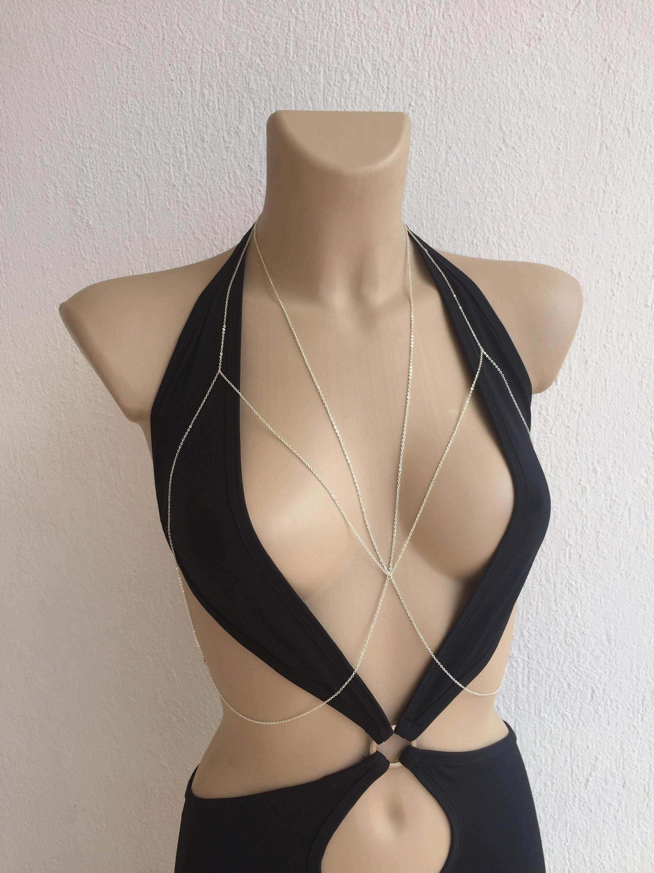 Waco Bralette, Sterling Silver Bra, Gold Body Chain,sexy Waist