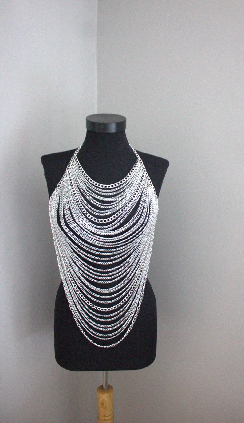 Silver Body Chain Necklace Body Jewelry Layering Dress Etsy