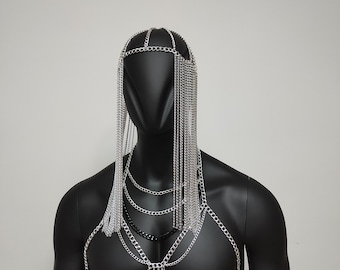 Men Head Chain, Burning Man Festival , Exotic Festival dance Costume, Goddess Head Jewelry, events