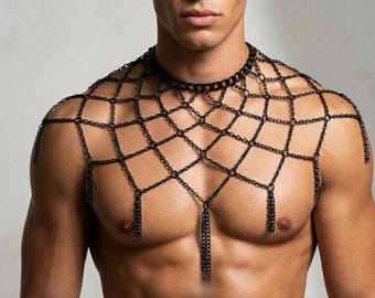 Men Chain Harness Filet Tassel- Festival Bra -  Rave Body shoulder