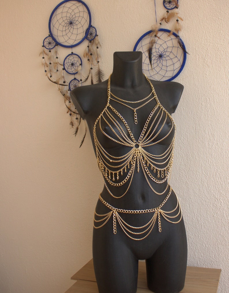 Chain Body Harness SET Bralette Dancer Belly Chain Etsy