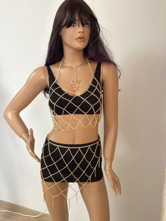 NET Grid Chain Dress SET Body Harness Party Burningman -  Sweden