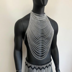Silver Harness Burning man Festival Outlook Male Chain Shoulder Emperor Bondage Fetish Wear Men Body Chain gift for him M2