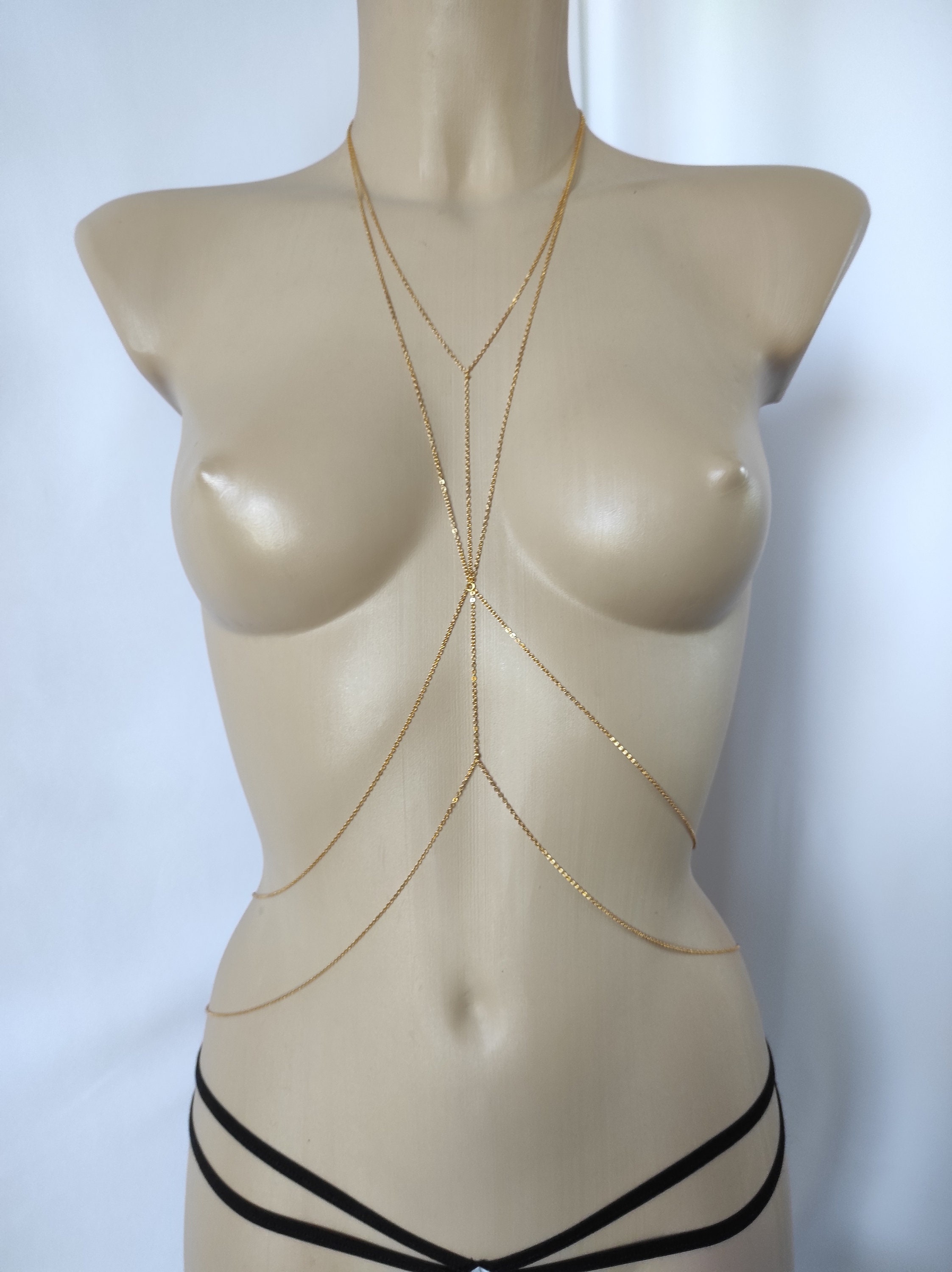 Bmirth Sexy Body Chain Silver Bikini Bra Chain Beach Waist Belly Chain Body  Jewelry for Women and Girls (D)