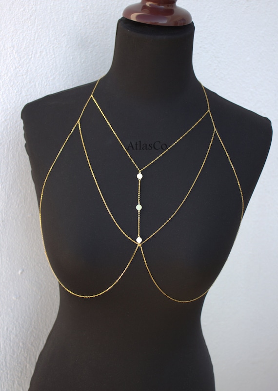 Bra Chain Gold Bralette Chain Bra Top Disc Body Chain Body Jewelry Beach  Jewelry BR-42 