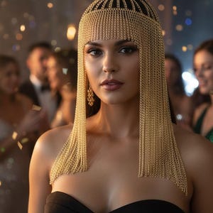 Cleopatra Headpiece, Egypt Head Chain, Burning Man Fest, Wedding Veil Piece Goddess Head Jewelry, events 33 image 2