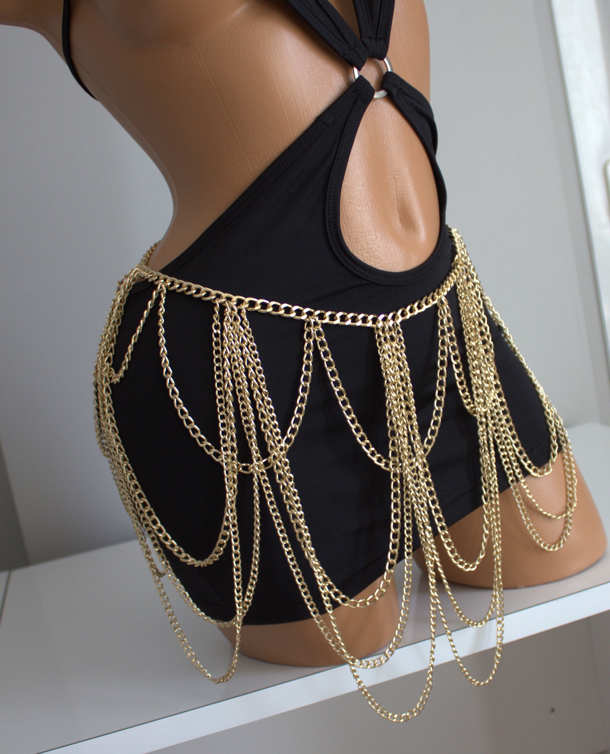 Gold Chain Skirt Chain Dress Mini Club Skirt Festival Body Chain Jewelry Waist Chain Sexy Dancer Costume Body Harness SB 218 Etsy New Zealand