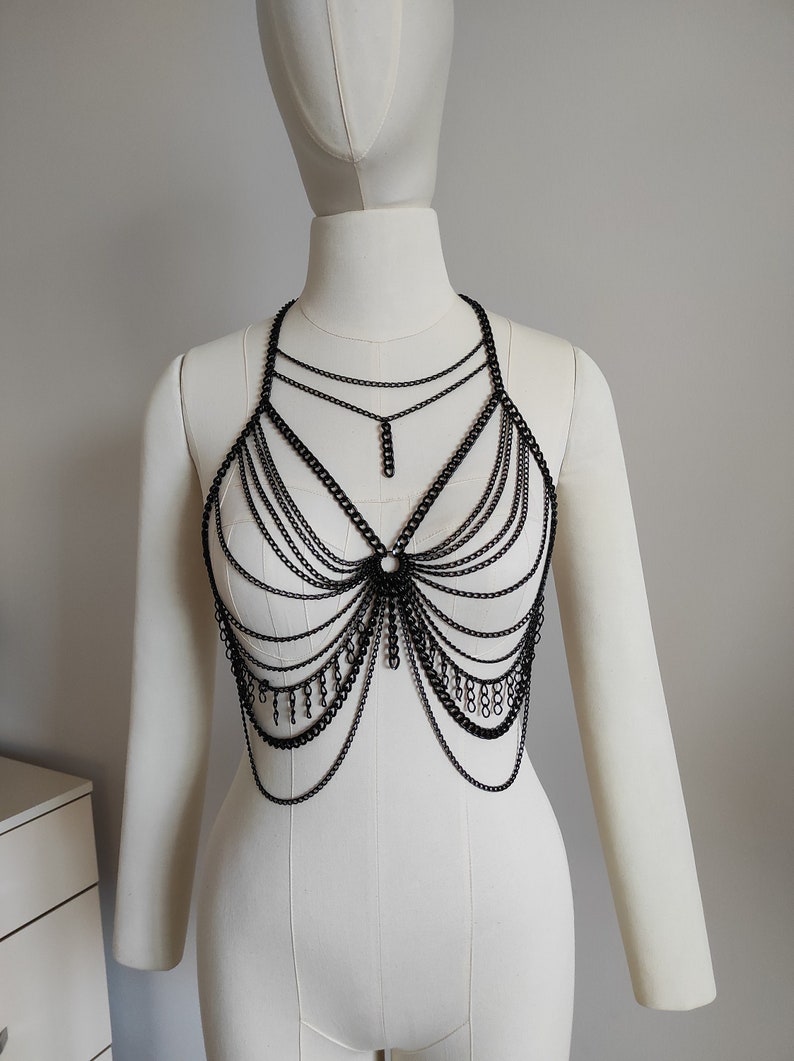 Black Gold Silver Bra Chain Festival Bra Bra Top Body - Etsy