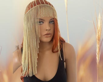 Head Chain, Burning Man Fest, Chain Hair, Exotic Festival dance Costume, Goddess Head Jewelry, events, head piece 56