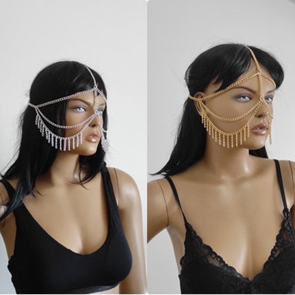 Face Chain, Burning Man Fest, Festival dance Costume, Goddess Head Jewelry, events, Gost